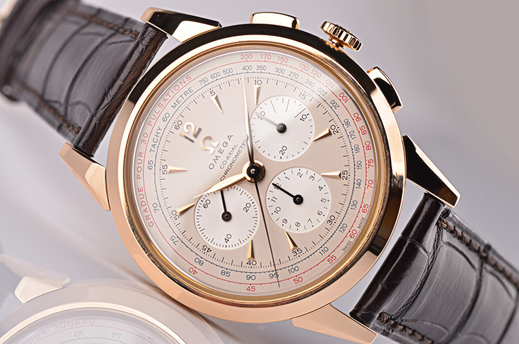 【97新】欧米茄玫瑰金计时手上链皮带男表516.53.39.50.02.001