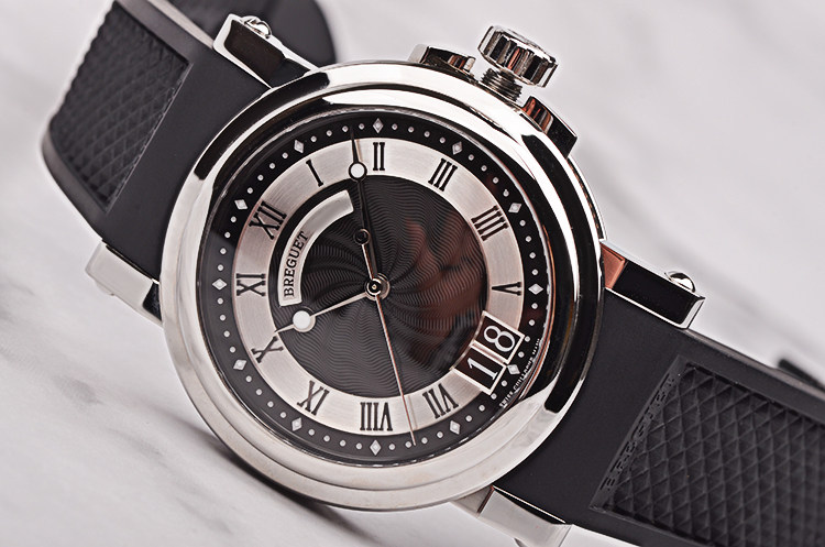 已售出【98新】宝玑航海黑盘大三针日历自动机械胶带男表5817ST/92/5V8