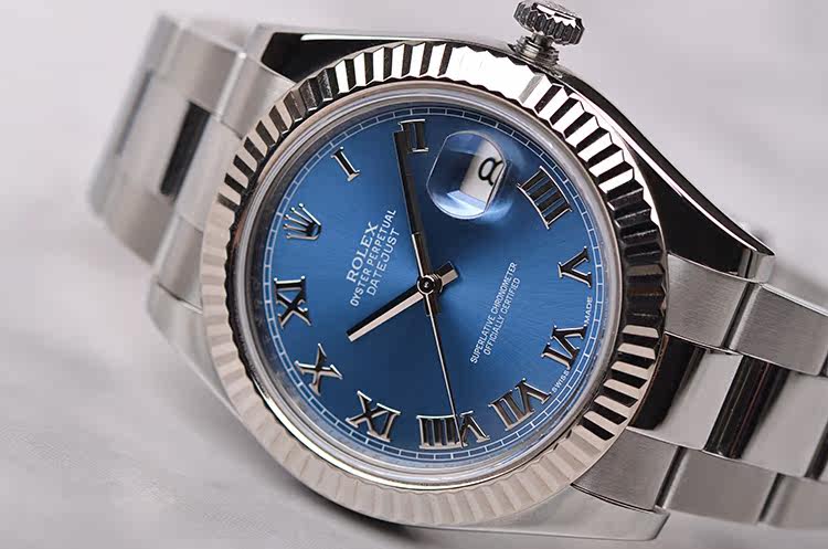 已售出【98新】劳力士日志型白金圈蓝盘自动机械钢带男表116334盒证齐