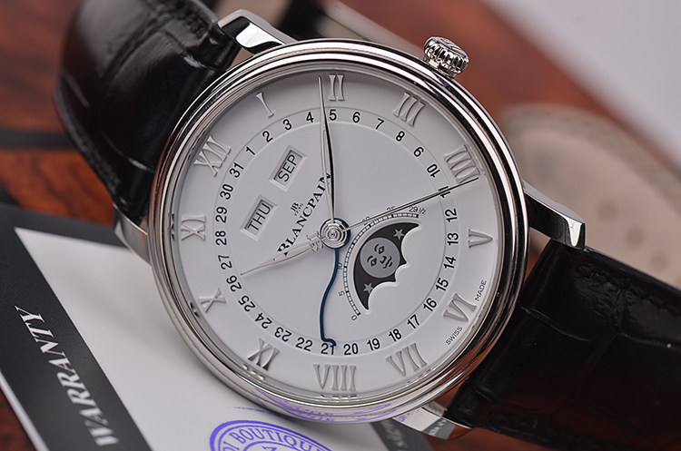 已售出【98新】宝珀Villeret全历月相自动机械折叠扣男表6654-1127-55B