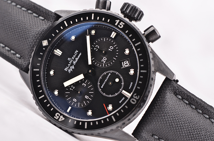 已售出【98新】宝珀五十噚黑陶瓷计时日历自动机械男表5200-0130-B52A