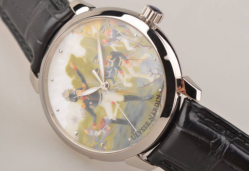 【97新】雅典限量12枚白金珍珠漆彩绘自动机械皮带男表8150-113-2