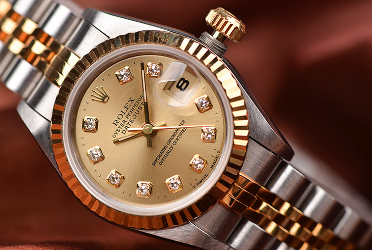 已售出【97新】劳力士女装日志型黄金及钢刻度钻自动女表69173盒证齐