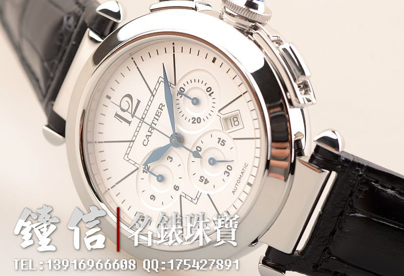 已售出【97新】卡地亚帕莎白盘计时日历自动机械折叠扣皮带男表W3108555