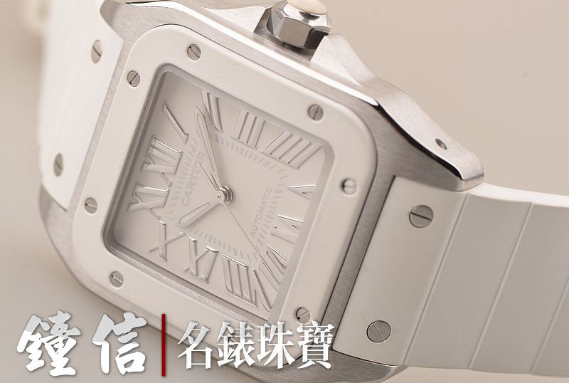 已售出【97新】卡地亚山度士白盘大三针胶带自动机械女表W20122U2全附件