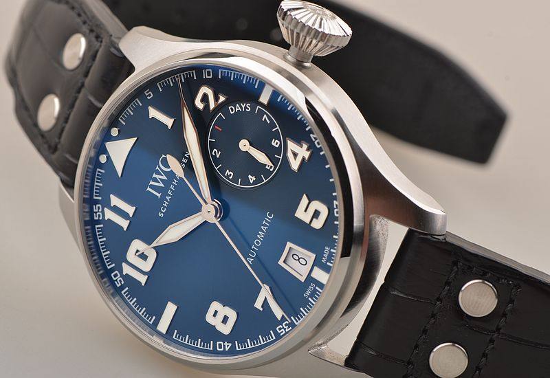 已售出【97新】万国大飞小王子蓝盘7天链动显大日历皮带男表IW500908