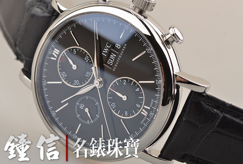已售出【97新】IWC万国波涛菲诺黑盘计时男表IW391008全套附件折叠扣