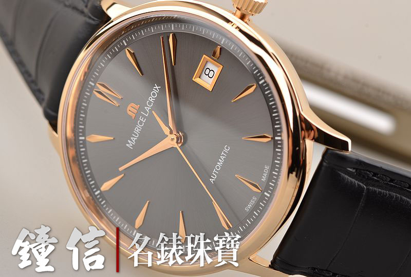 已售出【未使用品】艾美玫瑰金灰盘大三针日历皮带男表LC6037-PG101-330