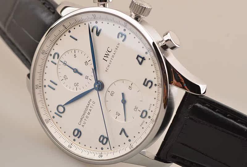 已售出【97新】IWC万国葡萄牙计时白盘蓝针自动机械皮带男表IW371417