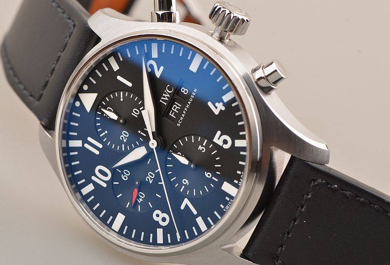 已售出【97新】IWC万国飞行员黑盘计时双历自动机械皮带男表IW377709