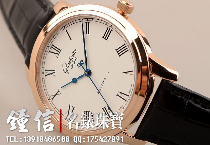 已售出【97新】格拉苏蒂玫瑰金参议员大三针自动机械男表39-59-01-05-04