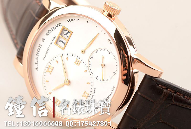 已售出【97新】朗格一号玫瑰金偏心大日历手上链折叠扣皮带男表101.032