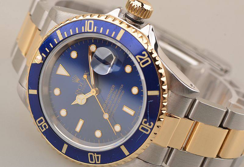 已售出【95新】劳力士金钢蓝水鬼自动机械男表16613有纸有盒