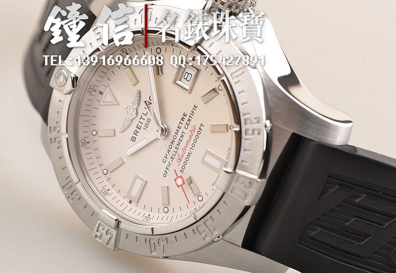 已售出【97新】百年灵深潜3000米防水白盘日历胶带男表A1733010/G697