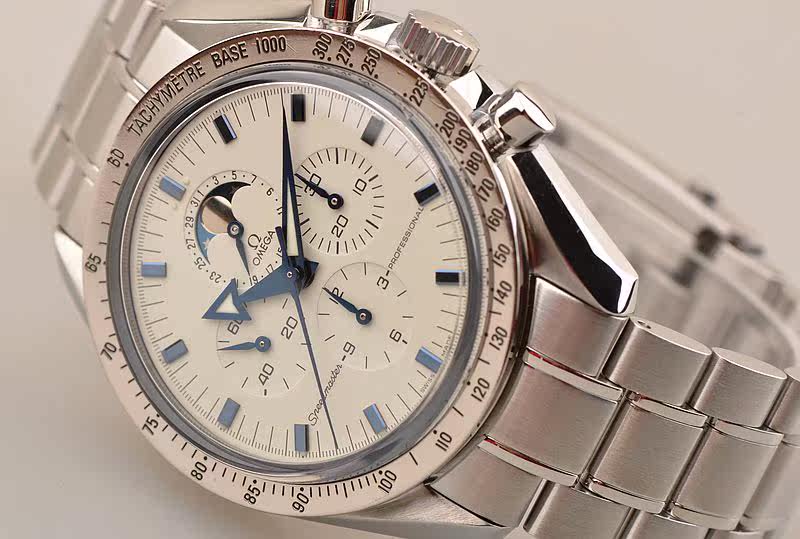 已售出【97新】欧米茄超霸登月白面计时月相日历手上链钢带男表3575.20