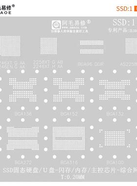 阿毛易修BGA132/BGA152钢网/U盘/SSD固态硬盘内存闪存芯片植锡网