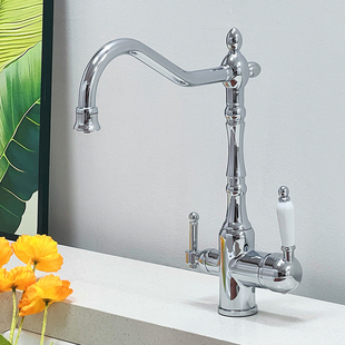 欧式 出口全铜厨房冷热水龙头可旋转净水直饮洗菜盆龙头