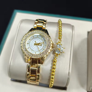 镶钻手表 女表气质满天星表盘石英表手链套装 wristwatch women