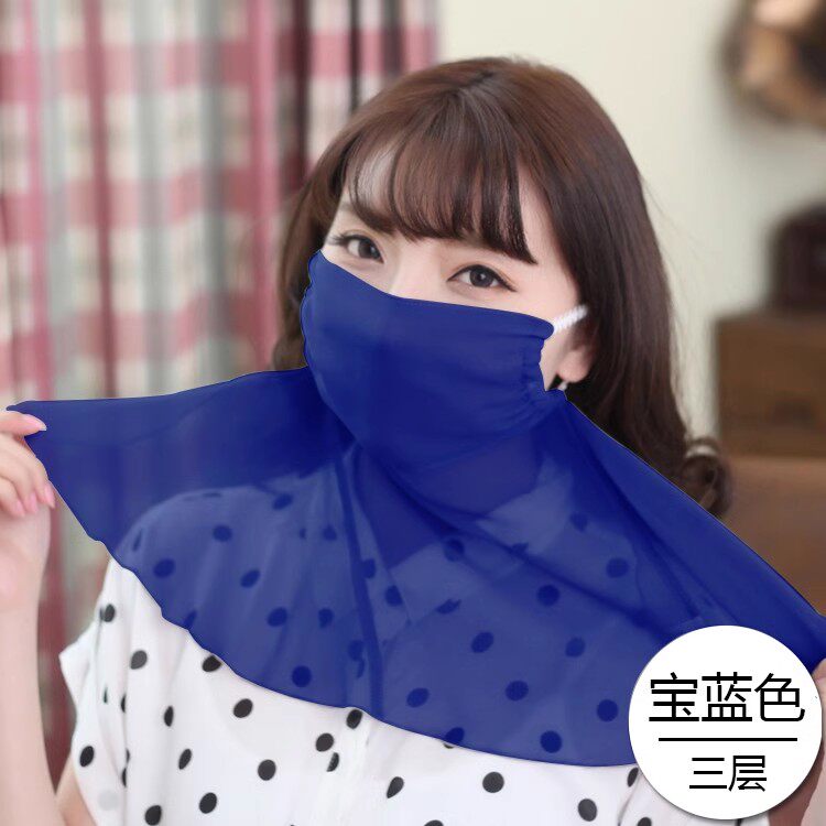 春夏季乔其纱真丝口罩女桑蚕丝超薄桑蚕丝防晒护颈面罩加长可调节