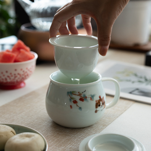 猫咪办公杯个人专用杯单杯陶瓷家用带过滤喝茶杯茶水分离水杯微瑕