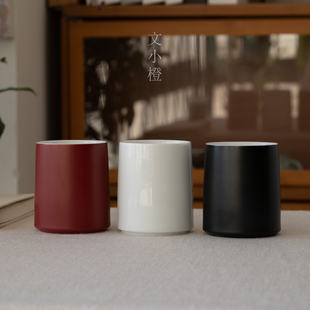 文小橙 3只套装直水杯简约陶瓷直筒杯茶杯无手柄酒店牙刷漱口杯