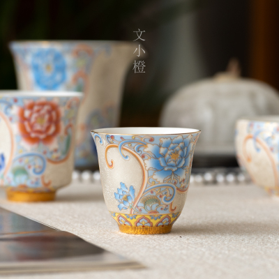 宫廷风珐琅彩掐丝银茶杯玉兰杯