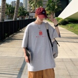 T3301克莱因蓝男T樂字印花T恤男士男士港风T恤落肩款宽松T恤，男装T恤，星座510A-1