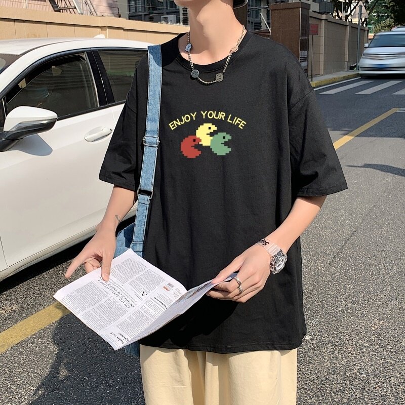 T3409P25落肩款宽松T恤克莱因蓝T圆领印花T恤正常配送中男港风T恤,男装T恤,星座510A-1