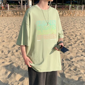 T3358P25仓库一件起正常配送中男港风T恤落肩款宽松T恤克莱因蓝T图片