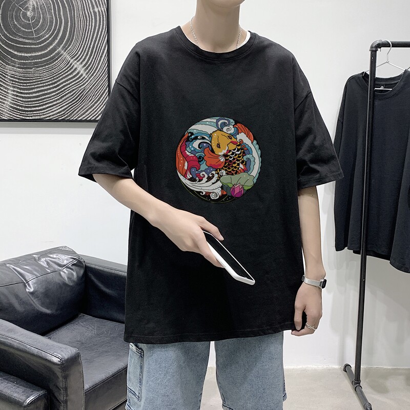 T1548P25港风室内潮牌图案印花圆领短袖T恤宽松大码男士T恤,男装T恤,星座510A-1