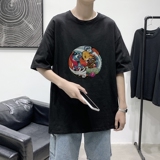 T1548P25港风室内潮牌图案印花圆领短袖T恤宽松大码男士T恤，男装T恤，星座510A-1