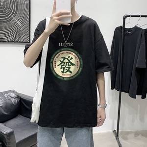 T1703P25 港风 100%棉 2022新款短袖T恤男印花青春休闲图片