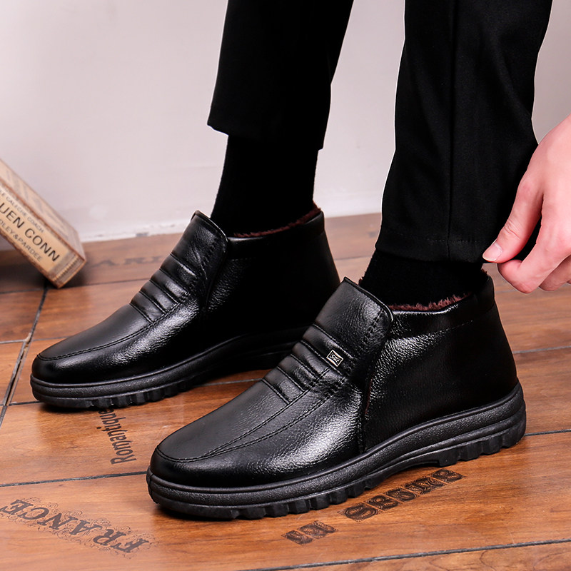 1103P35冬季防滑厚底懒人鞋男爸爸鞋加绒男皮鞋中老年保暖休闲鞋,男鞋靴子,星座510A-1