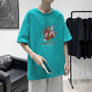 T1546P25港风室内 潮牌图案印花圆领短袖T恤宽松大码男士T恤图片