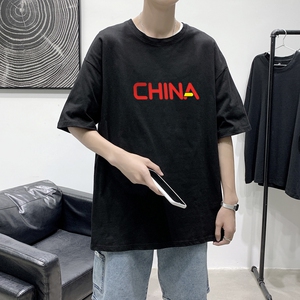 T2196P25港风室内潮印花男士中性宽松T恤港风T恤半袖男t体恤男图片
