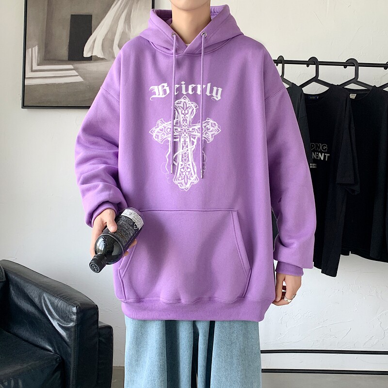 LD5674P38美式复古十字架卫衣男春秋季潮ins宽松痞帅高街重磅潮牌图片