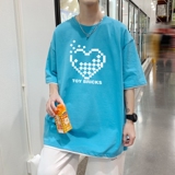 T3587已爆男港风T恤落肩款宽松T恤克莱因蓝T圆领卡通印花T恤，男装T恤，星座510A-1