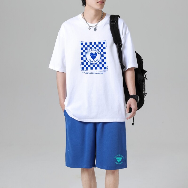 TZ3508男士短袖t恤男夏季薄款潮牌短裤休闲运动套装轻奢时尚感图片