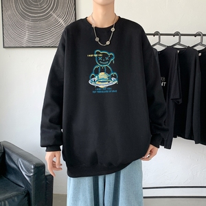 Y2476P38秋季新款港风印花圆领卫衣男潮宽松帅气百搭休闲外套,风衣搭配套裙图片
