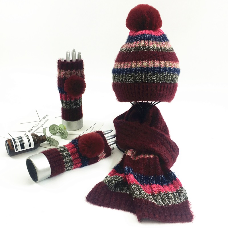 W1210新款冬套装保暖腈纶三件套毛线帽子围巾手套情侣围巾套装，围巾，星座614-1