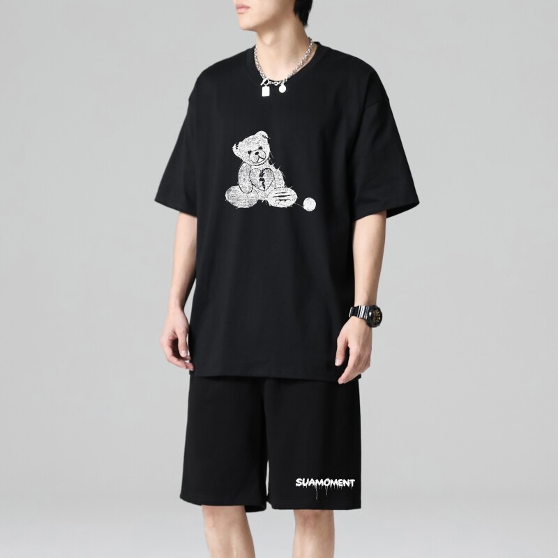 TZ3504轻奢时尚感男士短袖t恤男夏季薄款潮牌短裤休闲运动套装,男装休闲套装,星座510A-1