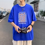 T3406P25正常配送中男港风T恤落肩款宽松T恤克莱因蓝T圆领印花T恤，男装T恤，星座510A-1