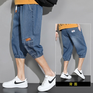 DN3534直播品质宽松七分裤短裤牛仔七分裤男男士潮流大码男裤图片