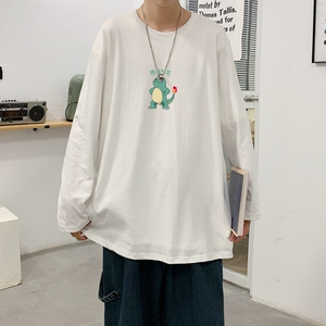 C2883P30男长袖t恤秋季打底衫长袖纯棉秋季港风印花宽松潮流上衣,阿迪达斯黑色套头卫衣搭配图片图片