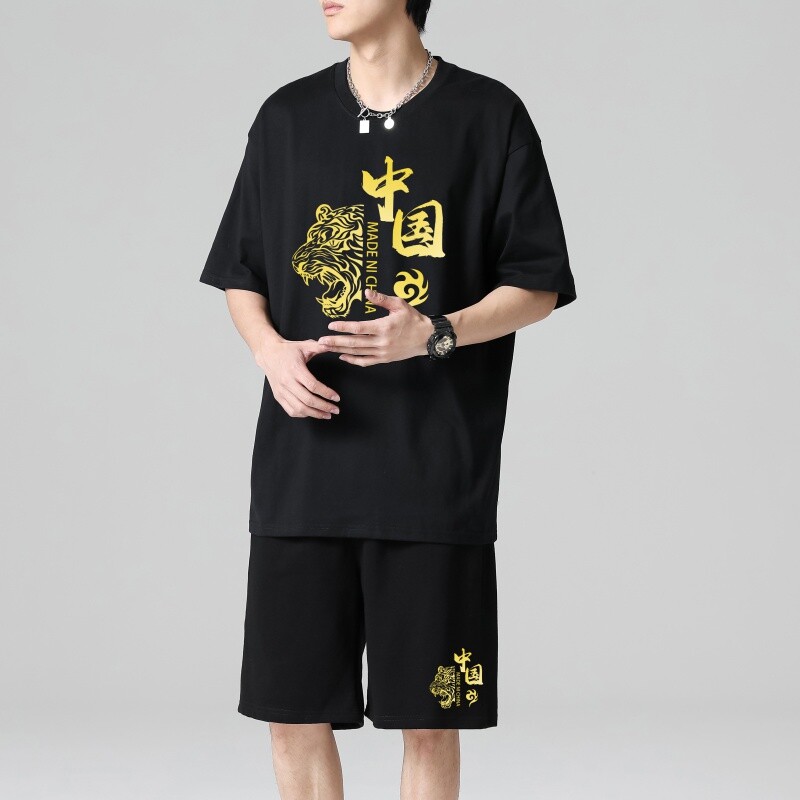 TZ3506短袖t恤男夏季薄款潮牌短裤休闲运动套装轻奢时尚感男士图片