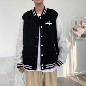 BQ3229P75潮胸前小标印花棒球服外套男港风潮牌休闲宽松夹克男图片