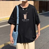 T3328落肩款宽松T恤克莱因蓝T仓库一件起正常配送中男港风T恤，男装T恤，星座510A-1