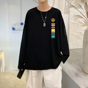 C2858P30男长袖t恤秋季打底衫长袖纯棉秋季港风印花宽松潮流上衣图片