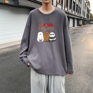 C2834P30潮牌圆领长袖t恤男纯棉潮情侣打底2022新韩版港风T恤图片