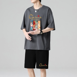 TZ3887男夏季薄款潮牌短裤休闲运动套装轻奢时尚感男士短袖t恤图片